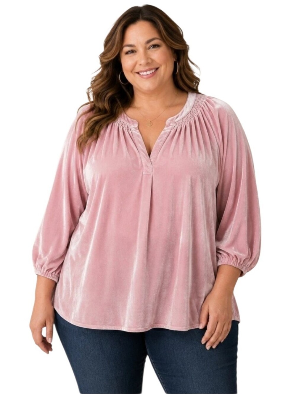 Women's Crown & Ivy Pink 3/4 Sleeve Velvet Top Sz 4X